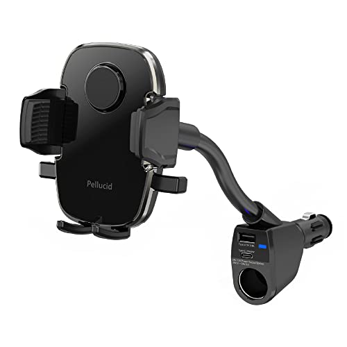 ペルシード(Pellucid) 車内用品 車載スマホホルダー シガーソケット取付 片手ワンタッチ開閉スマホホルダー 手帳型ケース 縦横置き対応 アクセサリー電源 PPH2110 1枚目 画像