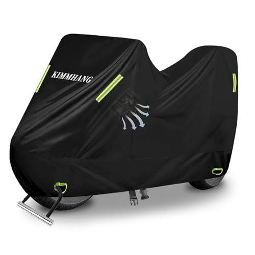 バイクカバー 420D超厚手 BOX対応 両側通気口付き 車体カバー 破れにくい 耐熱 溶けない 防水 オートバイカバー 警告反射テープ 盗難防止ロック穴付き 超撥水 紫外線防止 UVカット 防風 防埃 防雨 防雪 色褪せない バイク用レインカバー 230*95*125 XXL 収納バッグ付き 1枚目 画像