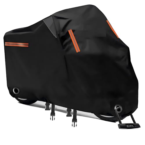 バイクカバー 防水 通気穴 【800D超厚手 2025改良最新型】 車体カバー 265*125*105 超撥水塗料 オックス生地 警告反射テープ 盗難防止 紫外線防止 防埃 防水 防雪 UVカット 丈夫収納袋付 画像1