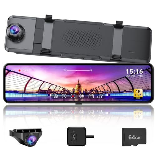 Changer ドライブレコーダー ミラー型 前後カメラ 4K+2.5K 11インチ 右カメラ 伸縮式フロントカメラ Type-C電源 GPS搭載 170°広角 ドラレコ 超鮮明夜間撮影 上下画像+左右反転可 バックガイドライン角度調整可 24時間駐車監視 地デジ干渉対策 日本語説明書 64GB高速メモリ付属 (V69Plus) 1枚目 画像