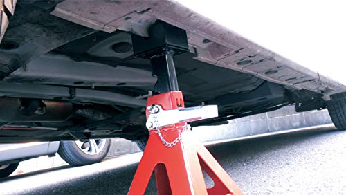 エマーソン(Emerson) 車用ラバークッション付きジャッキスタンド 3t 2個セット 厚みのあるラバークッションでジャッキポイントや車体底部の保護 6段階高さ設定(300/330/360/390/420/450mm) 横方向でも縦方向でも脚がしっかりと安定 深さの違う2種類の溝で深溝・受皿の両方の純正ジャッキポイントに対応 ロックレバー式で高さ調節が支柱を持ち上げるだけで可能 EM-271 中間 画像