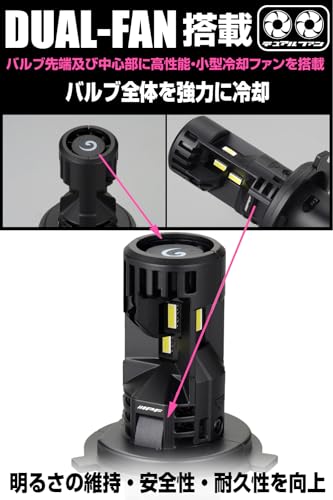 【Amazon.co.jp 限定】 M's Basic by IPF ヘッドライト LED 車用 H4 Hi Lo切替 5500lm/4800lm 6500K ホワイト 12V24V兼用 2本入 車検対応 ドライバーユニット別体型 デュアル冷却ファン内蔵 ノイズ対策済 追加ロービーム搭載 トライアングル照射構造 手前が見易い AMZ-HL541 中間 画像