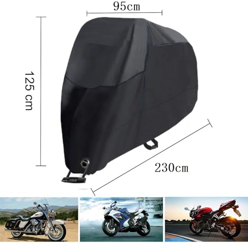 バイクカバー 防水 大型 【600D 厚手 230*95*125cm】 耐熱 超撥水塗料オックス生地 盗難防止 紫外線防止 防埃 防水 防雪 UVカット 丈夫収納袋付 最後 画像