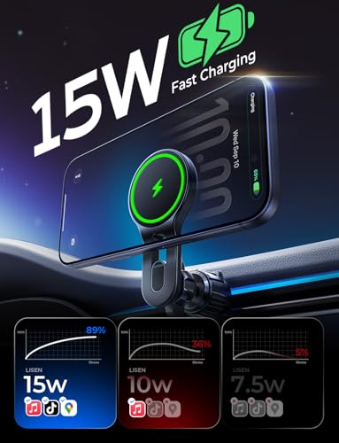 【2025最新強化版 Magsafe充電器】 LISEN スマホホルダー車載充電 対応 iPhone 17 車 magsafe 車載ホルダー ワイヤレス充電器 マグセーフ 車 15W 車載スマホホルダー マグセーフ 車載充電器【吹出口を塞ぎません】 急速充電&史上最強の磁力 iPhone17Air/17pro max 16/15/シリーズ対応，すみいろ 中間 画像