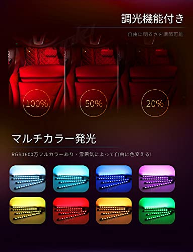 Nanpoku 車 LEDテープライト USB&シガーソケット 2種給電 車内装飾用 防水 高輝度 音に反応 RGB 8色切替 多種フラッシモード 4パターン点灯 フットライト 足下照明 リモコン付き 最後 画像