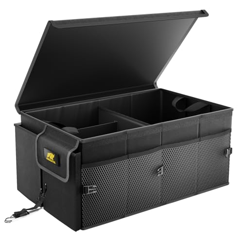 MIKKUPPA トランクボックス 車用収納ボックス 大容量 車 トランク 収納ケース 折り畳み 蓋付き 仕切り 防水 車 収納ボックス マルチコンパートメント コンテナ コンパクト 自動車 SUV トランク 収納ボックス オールブラック 1枚目 画像