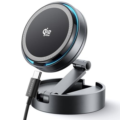 THREEKEY【Qi2 25W公式認定】スマホホルダー 車 qi2 magsafe車載充電器 25W急速充電 冷却ファン付き 両面マグネットワイヤレス充電器 360°回転 高硬度亜鉛合金製の延長サポートアーム N52超強力磁石 LEDライト iPhone 17/16 iOS 26バージョンと多車種が対応 取付簡単 自由調整 画像1