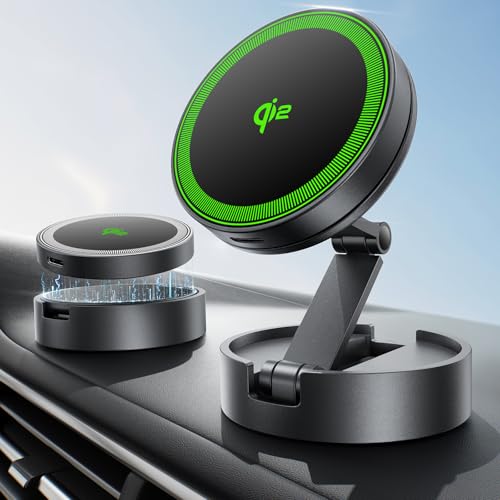 THREEKEY スマホホルダー 車 ワイヤレス充電 マグセーフ クルマ Qi2 充電器 車載【360°回転可能 高硬度亜鉛合金製の延長サポートアーム】MagSafe 車載 充電器 両面マグネット N52超強力磁石&3M製粘着剤 スマホスタンド 車 取付簡単 iPhone多機種/Galaxy S25 Ultraと多車種が対応 通勤·出張·旅行最適 (TZH101) 画像1