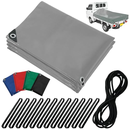 Webirth 日本企業 荷台シート 5色展開 輪っかタイプのゴムバンドと荷物固定用ロープつき 軽トラック 2tトラック 軽トラ トラックシート グレー グリーン (グレー2.1m×1.9m 軽トラック用) 画像1