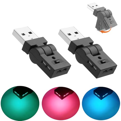 aninako usb ライト 2個入り Type-A LED USB 車内用 アンビエントライト 8色 RGB 調光機能 180°回転可能 イルミネーション 車アクセサリー 自動点灯 簡単取付 USB給電 照射方向切替 高輝度 小型 軽量 1枚目 画像