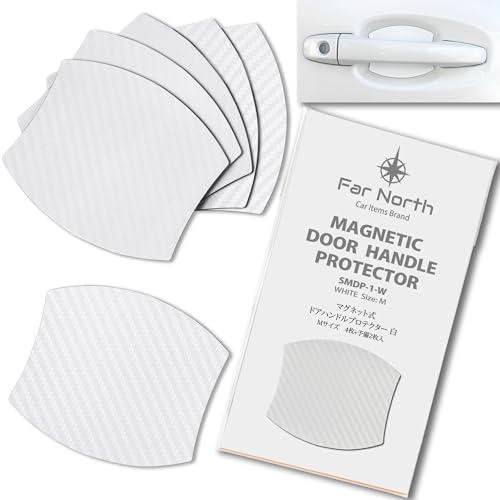 Far North ドアハンドルプロテクター 車用 【マグネット式】 多車種汎用型 車 傷防止 保護 ドアハンドル プロテクター カーボン ドアハンドルプロテクションカバー ドアノブ ガード 引っかき傷 保護フィルム マグネット 4枚+予備2枚入り (白, Mサイズ 89×79mm) 画像1