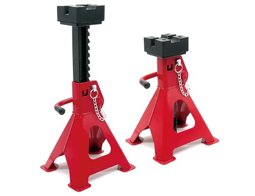 エマーソン(Emerson) 安定感マシマシのラバークッション付きジャッキスタンド3t 厚みのあるラバークッションでジャッキポイントや車体底部の保護 深さの違う2種類の溝(浅溝7mm/深溝20mm) しっかりした4つ足 ベースプレート付きで食い込みにくい 骨太がっちりシャフト 9段階高さ調整 耐久性、剛性アップ シンプルで機能的な安全ロックシステム 【最低・最高位】300～440mm EM-561 画像1