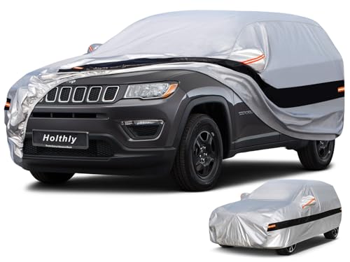 Holthly 10層SUVカーカバー ジープコンパス(2007-2024)用 カスタムフィット 防水 全天候型 自動車用 アウトドア フルカバー 雨 太陽 紫外線保護 シルバー 画像1