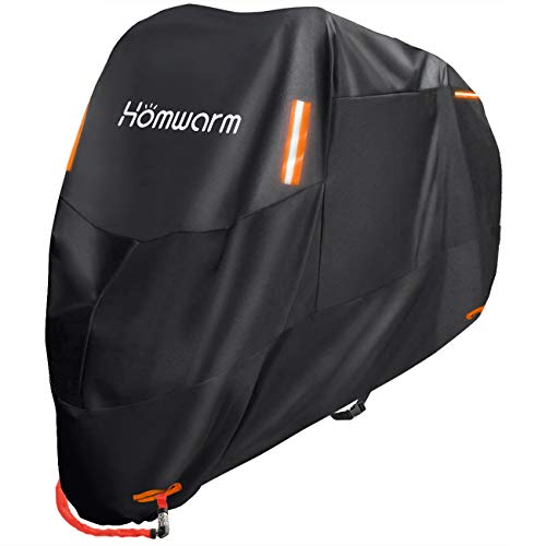 Homwarm バイクカバー 300D厚手 防水 紫外線防止 収納バッグ付き (XXXL, ブラック) 画像1