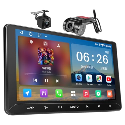 ATOTOLIFE A5L 10インチディスプレイオーディオ、2DIN オーディオ一体型 Androidナビ、ワイヤレス CarPlay& Android Auto、WiFi対応/USB/Bluetooth、1080P録画機能付きフロントカメ、バックカメラ、DSP&アンプ 内蔵、AI会話、2分割画面、2G+32G、USB/TF動画再生、音声コントロール、GPS追跡 画像1
