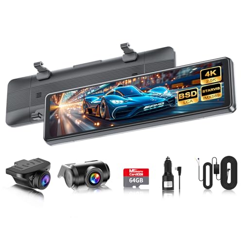 【2025再革新分離式・バックカメラ左右上下反転可・4K・BSD運転補助・LCA後方車両検出】VANBARドライブレコーダー ミラー型 分離 IMX415センサー 800万画素 音声制御 WDR機能搭載 駐車監視 GPS搭載 電波干渉対策 暗視機能 録画再生可能 リアカメラ 防水 目眩防止ガラス デジタルインナーミラー タッチパネル ドラレコ 温度対策 日本語取説付 1枚目 画像