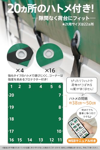 Webirth 日本企業 荷台シート 5色展開 輪っかタイプのゴムバンドと荷物固定用ロープつき 軽トラック用と2tトラック用から選べる (ブラック2.1m×1.9m 軽トラック用) 中間 画像