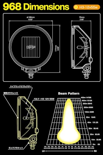 IPF フォグランプ ハロゲン H3 丸形 直径166mm イエロー 12V用 2個セット ハイブリット配光(ドライビング&スポット) ゴールドレンズ オフロード S-9681 中間 画像