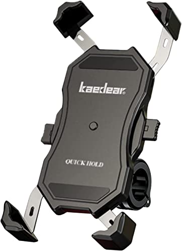 Kaedear(カエディア) バイク スマホホルダー バイク用スマホホルダー 携帯ホルダー 振動吸収 マウント 対応 スマホ スタンド アルミ製 マウント ハンドル ミラー 原付 オートバイ 自転車 クイックホールド KDR-M11C (Black) 画像1