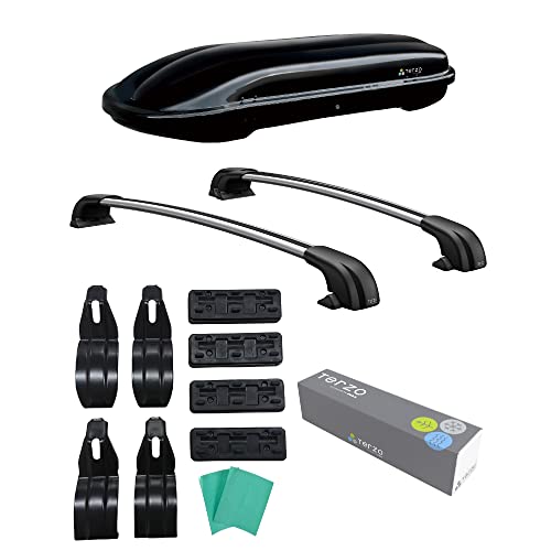 Terzo テルッツォ (by PIAA) ルーフボックス 270L エアロクロスライダー ブラック EA164CBX & 車種別ベースキャリアセット エアロバータイプ シルバー ルーフオンタイプ 【スズキ クロスビー H29.12~ 型式 MN71S】KIT7099T【セット買い】 画像1