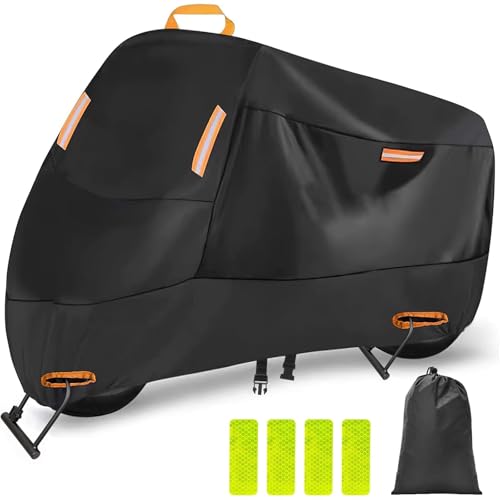 Alongstar バイクカバー 420D 厚手 125/250cc用 400cc対応【2025年新版】車体 バイク カバー 大型 原付 防水 耐熱 オートバイカバー 二重縫製 警告反射テープ4枚付き 盗難防止ロック穴 ワンタッチバックル前後付き 裾を絞るゴム 防風 防埃 防雨 防雪 (XXL) 画像1