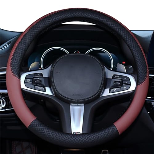 HUACHENG ハンドルカバー 車用 軽自動車 sサイズ ステアリングカバー 本革 汎用 おしゃれ 通気性がよい 滑り防止 オールシーズン対応 普通車 ハンドル 保護カバー カスタム 内装パーツ アクセサリー 車用品 (ワインレッド) 画像1