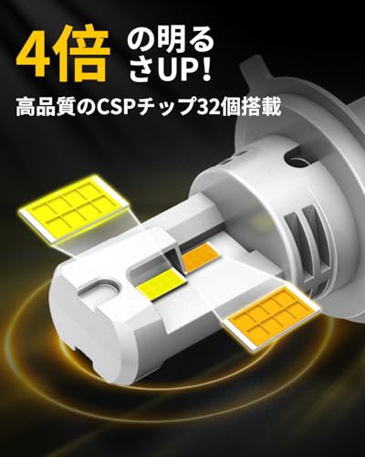 AUXITO h4 led ヘッドライト 2色切り替え LO ホワイト（6500K） HI イエロー（3000K ） h4 led ライト 4倍明るさUP 車検対応 DC12V-18V 車用/バイク用 無極性 取り付け簡単 キャンセラー内蔵 三重放熱デザイン 50000h 長寿命 2個セット 最後 画像