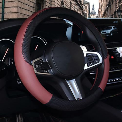 HUACHENG ハンドルカバー 車用 軽自動車 sサイズ ステアリングカバー 本革 汎用 おしゃれ 通気性がよい 滑り防止 オールシーズン対応 普通車 ハンドル 保護カバー カスタム 内装パーツ アクセサリー 車用品 (ワインレッド) 最後 画像