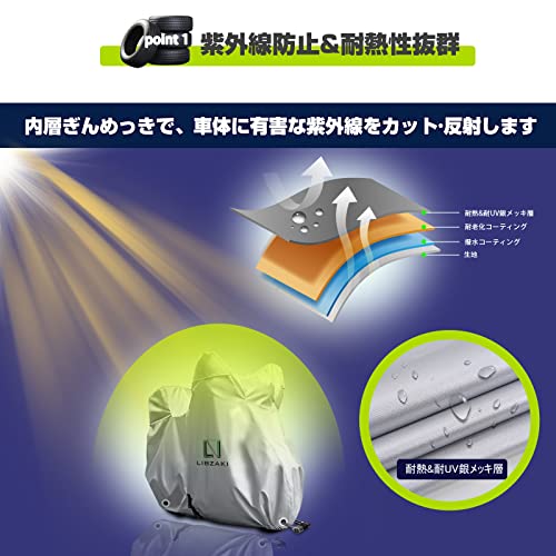 LIBZAKI 【改良素材】バイクカバー 6L-BOX 255 cmまで対応 大型バイク用車体カバー 収納袋付き 最後 画像