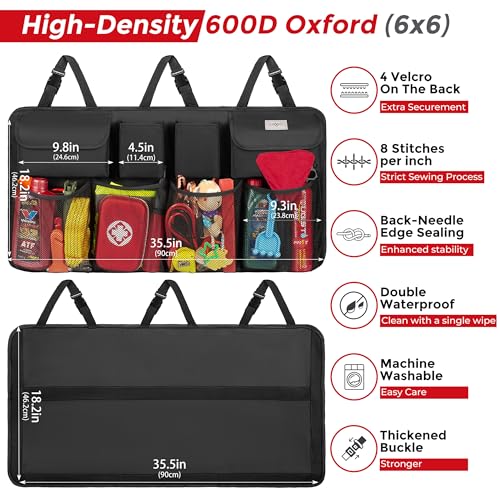 トランク 収納 - SURDOCA 車用収納ポケット シートバックポケット 大容量 落ない安定設計 マジックテープ付 耐摩耗 取り付け簡単 トラック/SUV/軽自動車などの大中小型車に適用 カー用品 後部座席用 収納バッグ (ブラック) 中間 画像