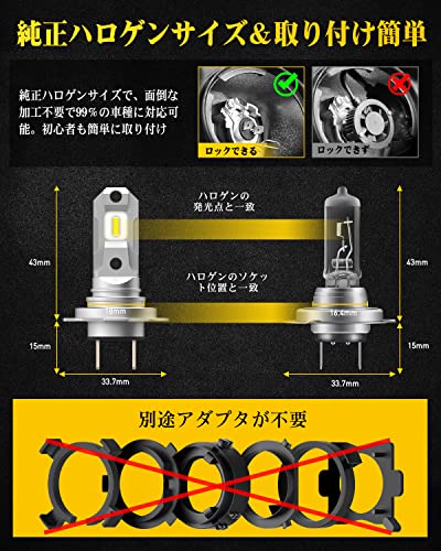 AUXITO H7 LEDヘッドライト車検対応 H7 LED 8つの超高輝度CSPチップ搭載 2倍ハロゲン明るさ キャンセラー内蔵 1：1ミニサイズ 無極性 アダプター不要 取り付け簡単 6500Kホワイト ファンレス H7フォグライトと交換できる 2個入り 12V車専用 販売者2年保証 -GFH7 中間 画像