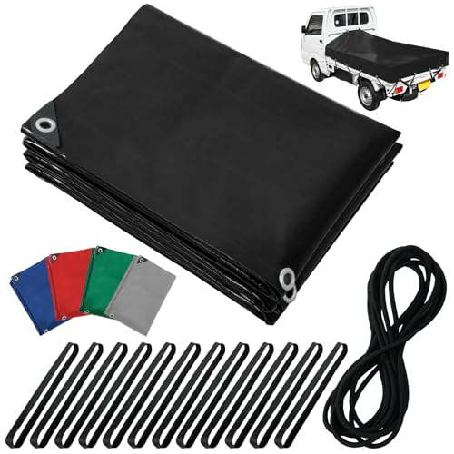 Webirth 日本企業 荷台シート 5色展開 輪っかタイプのゴムバンドと荷物固定用ロープつき 軽トラック用と2tトラック用から選べる (ブラック2.1m×1.9m 軽トラック用) 画像1