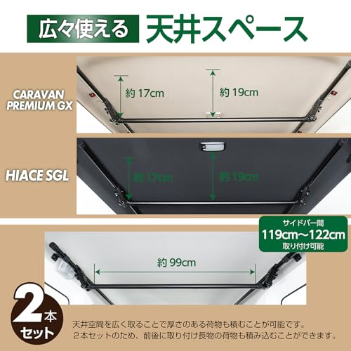 セイワ(SEIWA) ハンガーバー L サイズ 119〜122cm 2本セット (ハイエース/キャラバン) IMP326 車内キャリアバー 車内収納 天井収納 車中泊 レジャー 釣りサーフィン スノーボード 別売サイドバー 品番:IMP323/IMP324と組み合わせ 【BURNOXシリーズ】 中間 画像