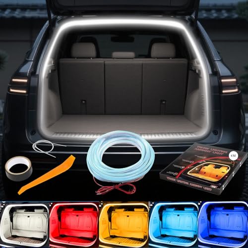 アンビエントライト車 ルームランプ 車内 【2025新モデル】トランクライト LEDテープ 高輝度 雰囲気 車内装飾用 カット可能 サイズ調節可能 埋め込み 防水 取付簡単 車のトランク用（常時点灯 ホワイト 4m） 画像1