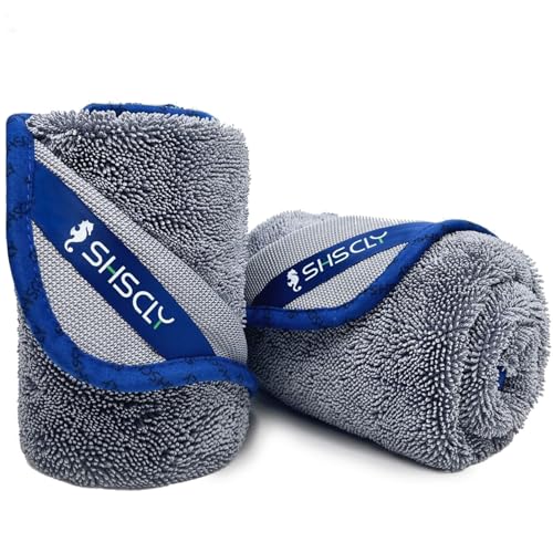 SHSCLY シスクレー マイクロファイバー 洗車 タオル 第2世代 超吸水 クリーニング 拭き上げ専用 ドライヤー クロス エッジ広がり効果 平らに保ちやすい 楽々拭き取り(約50×60cm 2枚入) 画像1