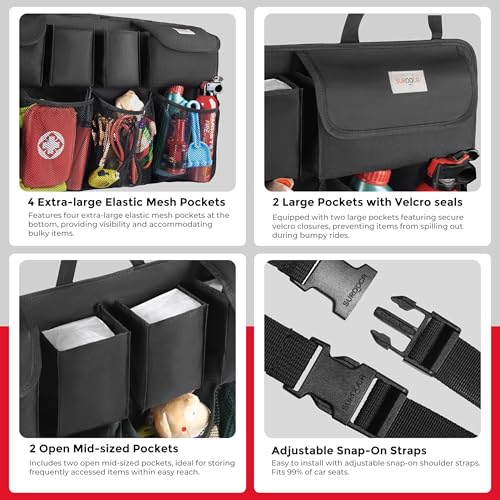 トランク 収納 - SURDOCA 車用収納ポケット シートバックポケット 大容量 落ない安定設計 マジックテープ付 耐摩耗 取り付け簡単 トラック/SUV/軽自動車などの大中小型車に適用 カー用品 後部座席用 収納バッグ (ブラック) 中間 画像