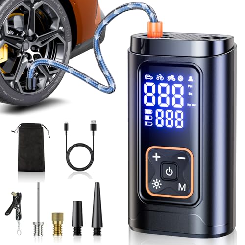 Philoent 自転車 空気入れ 電動空気入れ 【新モデル 超小型 10倍速高速充填 】7200mAh エアポンプ 自動停止 空気圧指定可 充電式 コードレス 小型 仏/英/米式バルブ対応 最大圧力150PSI SOS/LED懐中ライト USB-C 急速充電 自転車/自動車/ボール/浮き輪/バイク対応 日本語説明書付き 画像1
