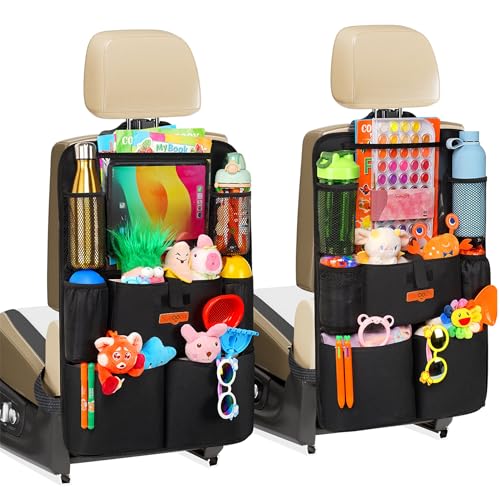 SURDOCA シートバックポケット 車 収納ポケット 後部座席収納バッグ ベビー用品 子供用品 車内収納袋 助手席収納ボックス 11インチtablet収納可能 荷物入れ 防汚 (ブラック, 2枚) 画像1