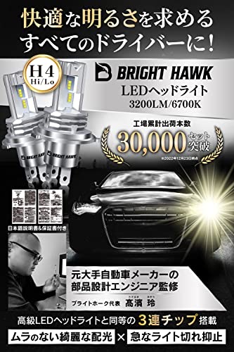 【自動車技術者監修】H4 LED ヘッドライト 車検対応【信頼の日本ブランド】爆光バルブ 【高級チップ改良】6700K ブライトホーク (ハイエンドモデル) 最後 画像