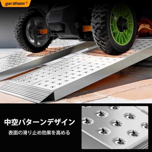 gardhom ラダーレール 長さ100CM 幅広 28CM 荷重340KG アルミ製 軽量 バイク スロープ 自転車 オートバイク適用 段差解消30cm 四輪バギー 草刈り機 除雪機用 貨物運搬用 1本 手袋付き 中間 画像