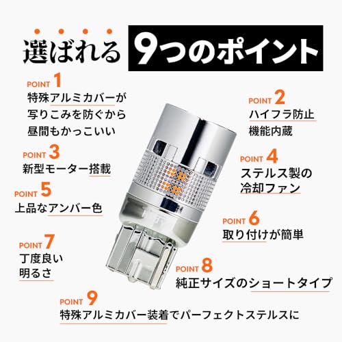 HID屋 S25 ピン角違い LED ウインカー バルブ 150度 ハイフラ防止 抵抗 キャンセラー 内蔵 12V アンバー 1000lm 2個1セット 中間 画像