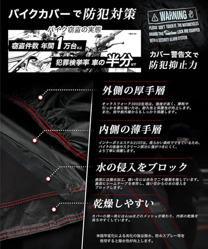 Kaedear(カエディア) バイクカバー 耐熱 二層 300D/190T 150cc/250㏄ バイク カバー 盗難防止 厚手 高耐久 撥水 ウェザーシールド・エキゾーストガード KDR-C1-L (220×140×100) 中間 画像
