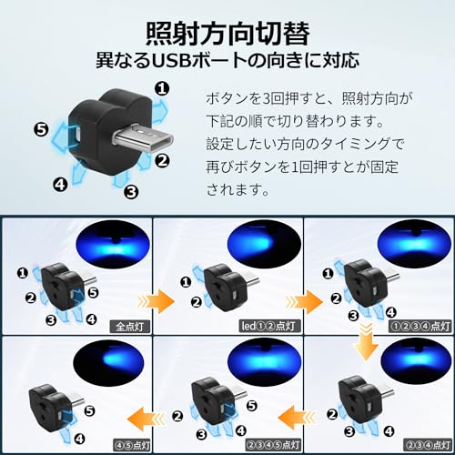 GIMUYA Type-C LEDライト USB 車内用 8色 照射方向切替 メモリー機能 自動点灯 調光機能 アンビエントライト RGB USB給電 イルミネーション タイプc ミニライト ハート型 小型 軽量 車アクセサリー 簡単取付 2個入り 中間 画像