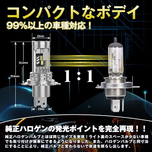 【1000%明るさUP！】Perrace H4 LEDヘッドライト 車検対応 led h4 爆光 30000LM 6500K ホワイト Hi/Lo切替 55Wハイパワー 高光効LEDチップ搭載 純正交換 ノイズ対策 キャンセラー内蔵 冷却ファン搭載 長寿命 12V車用 2個セット 中間 画像