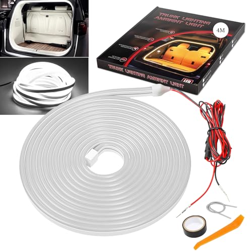 GZRUICA トランクライト ルームランプ LEDテープ 車 トランク用 ラゲッジルーム 照明 室内灯 アンビエントライト 後付け LED ライトストリップ ウェルカムライト機能付 カット可能 埋め込み 防水 DC12V 汎用 4M ホワイト 日本語取扱説明書付き 画像1