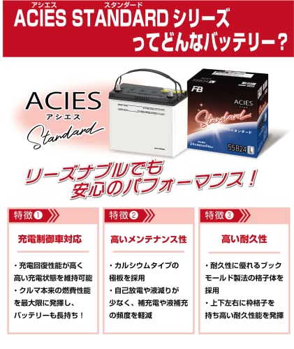 FB(古河電池) 国産車用カーバッテリー 75D23R 充電制御車対応 ACIES アシエス スタンダードモデル 中間 画像
