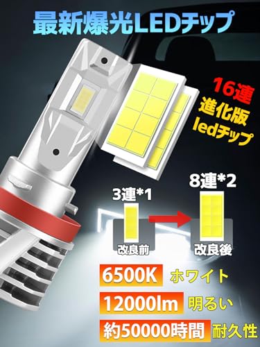 【爆光・進化モデル】Briteye H11 LEDヘッドライト爆光 新基準車検対応 H8 H9 H11兼用 LEDバルブ 6500K ホワイト 業界初の16連LEDチップ登場 高輝度LEDライト ファンレス ノイズ対策 互換性が高 12V車対応(ハイブリッド車・EV車対応) 2個入 最後 画像
