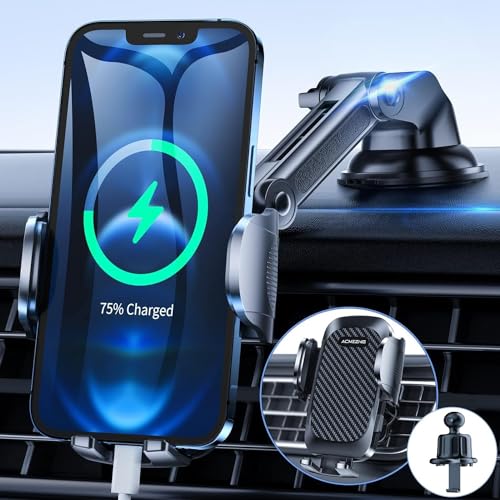 スマホホルダー 車 ACMEZING 車載ホルダー【業界新型フック式+粘着ゲル吸盤型登場】スマホスタンド カー用品 すまほほるだー エアコン吹き出し口＆粘着ゲル吸盤兼用 2in1 携帯ホルダー 片手操作 伸縮アーム 360度回転 手帳型ケース対応 安定性アップ 取付簡単 日本語説明書付き 全機種対応 iPhone/Samsung/Sony/Galaxy/SHARP/など 父の日 プレゼント 画像1