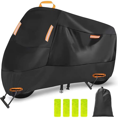 Alongstar バイクカバー 420D 厚手 125/250cc用 400cc対応【2025年新版】車体 バイク カバー 大型 原付 防水 耐熱 オートバイカバー 二重縫製 警告反射テープ4枚付き 盗難防止ロック穴 ワンタッチバックル前後付き 裾を絞るゴム 防風 防埃 防雨 防雪 (XXXL) 画像1