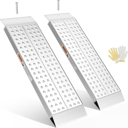 gardhom ラダーレール 長さ100CM 幅広 28CM 荷重680KG アルミ製 軽量 バイク スロープ 自転車 オートバイク適用 段差解消30CM 四輪バギー 草刈り機 除雪機用 貨物運搬用 2本セット 手袋付き 1枚目 画像